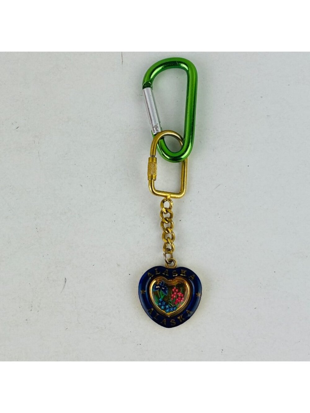 Alaska Souvenir Heart Shape Collectible Travel Vacation Keychain Blue Gold